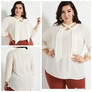 Ashley Stewart Crossover Tie Neck Blouse Sz